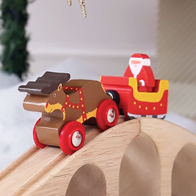 Bigjigs Rail قطار بيج جينجز سانتا مع زلاجة الرنة - قطار بيج جينجز لمجموعات قطار عيد الميلاد، ملحقات مسار القطار الخشبي عالية الجودة، ملحقات قطار بيج جينجز - Image 3